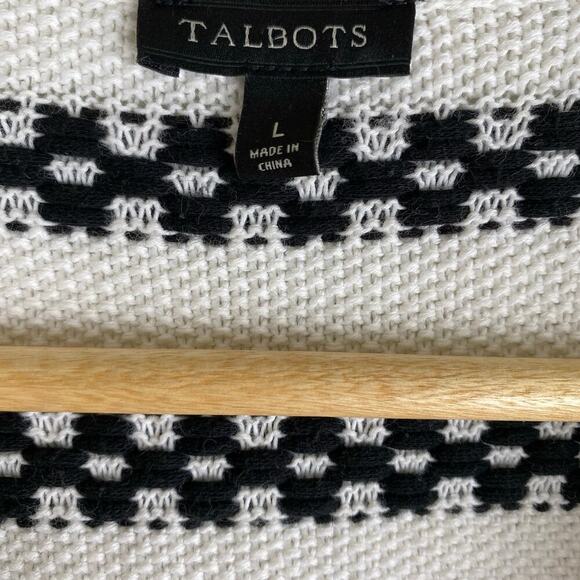 Talbots Stripe Open Cardigan Size Large Cream Black Cotton Sweater Jacket - Picture 11 of 13